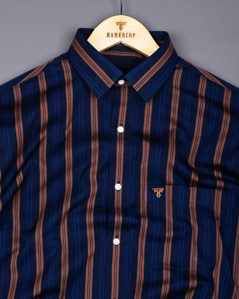 Obzor Blue With Brown Stripe Cotton Shirt