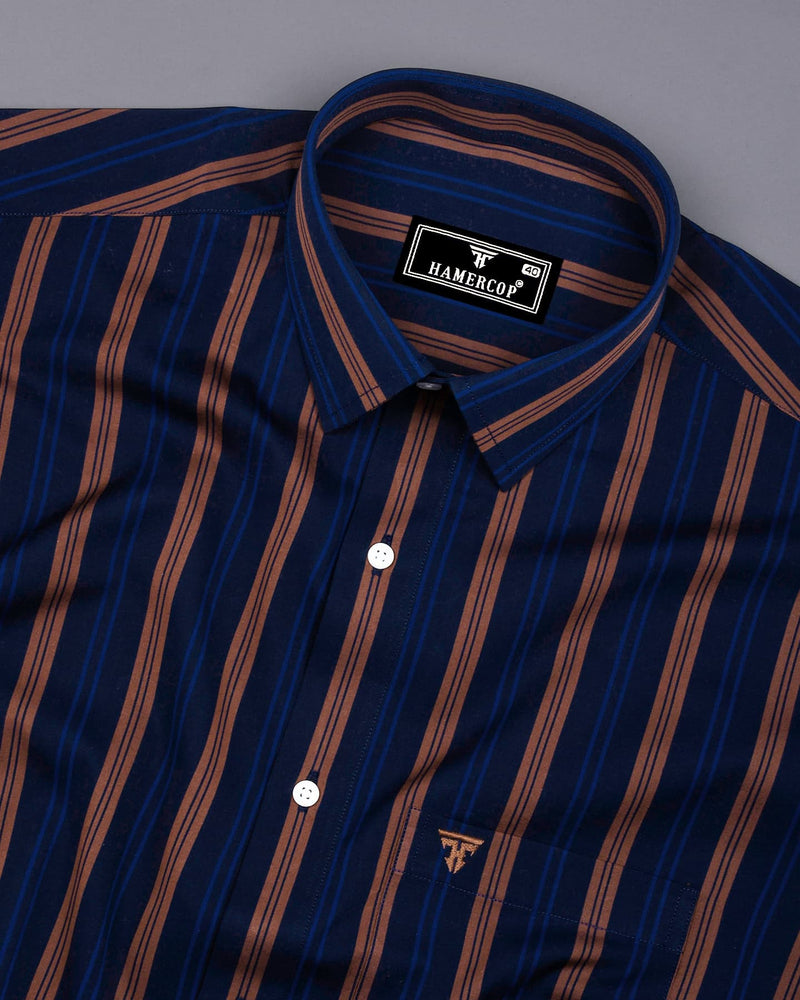 Obzor Blue With Brown Stripe Cotton Shirt