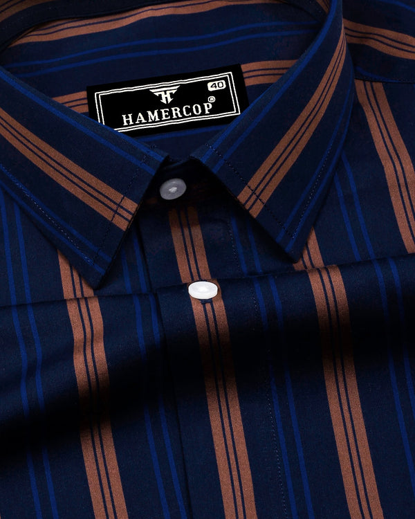 Obzor Blue With Brown Stripe Cotton Shirt