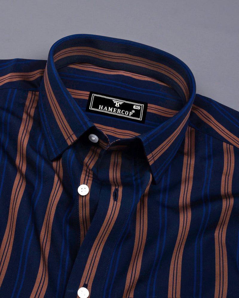 Obzor Blue With Brown Stripe Cotton Shirt