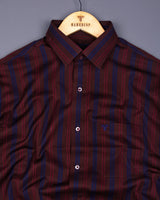 Obzor Maroon With Blue Stripe Cotton Shirt