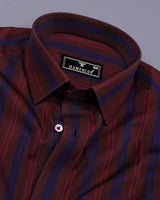 Obzor Maroon With Blue Stripe Cotton Shirt