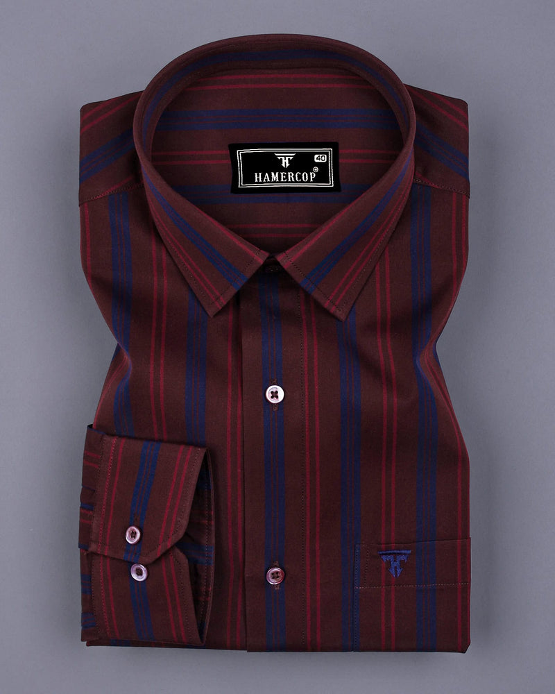 Obzor Maroon With Blue Stripe Cotton Shirt