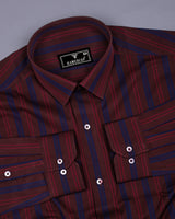 Obzor Maroon With Blue Stripe Cotton Shirt