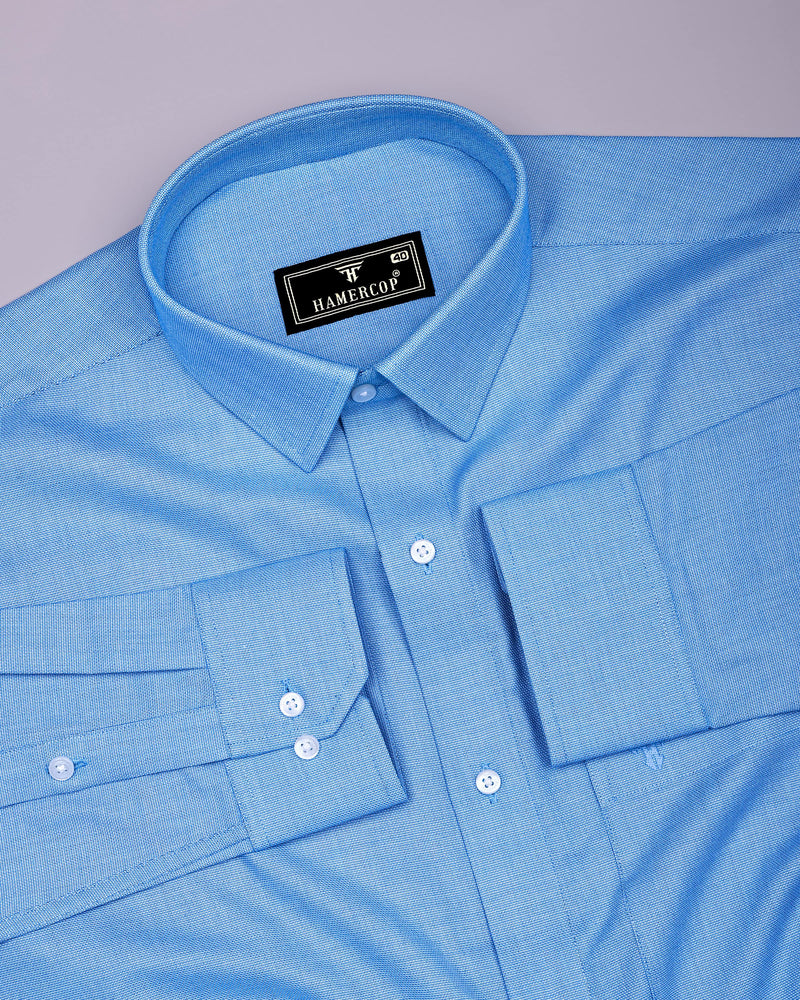 Grasten Blue Dobby Texture Formal Cotton Shirt