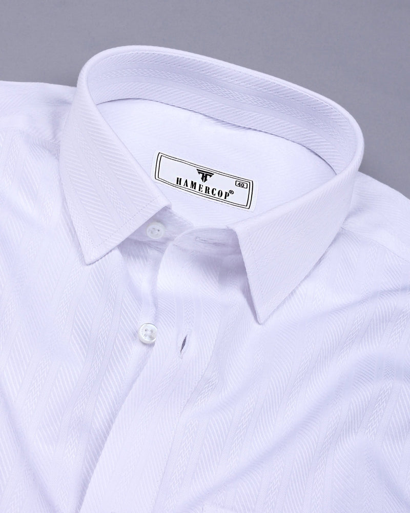 Rabbit White Self Stripe Premium Giza Shirt