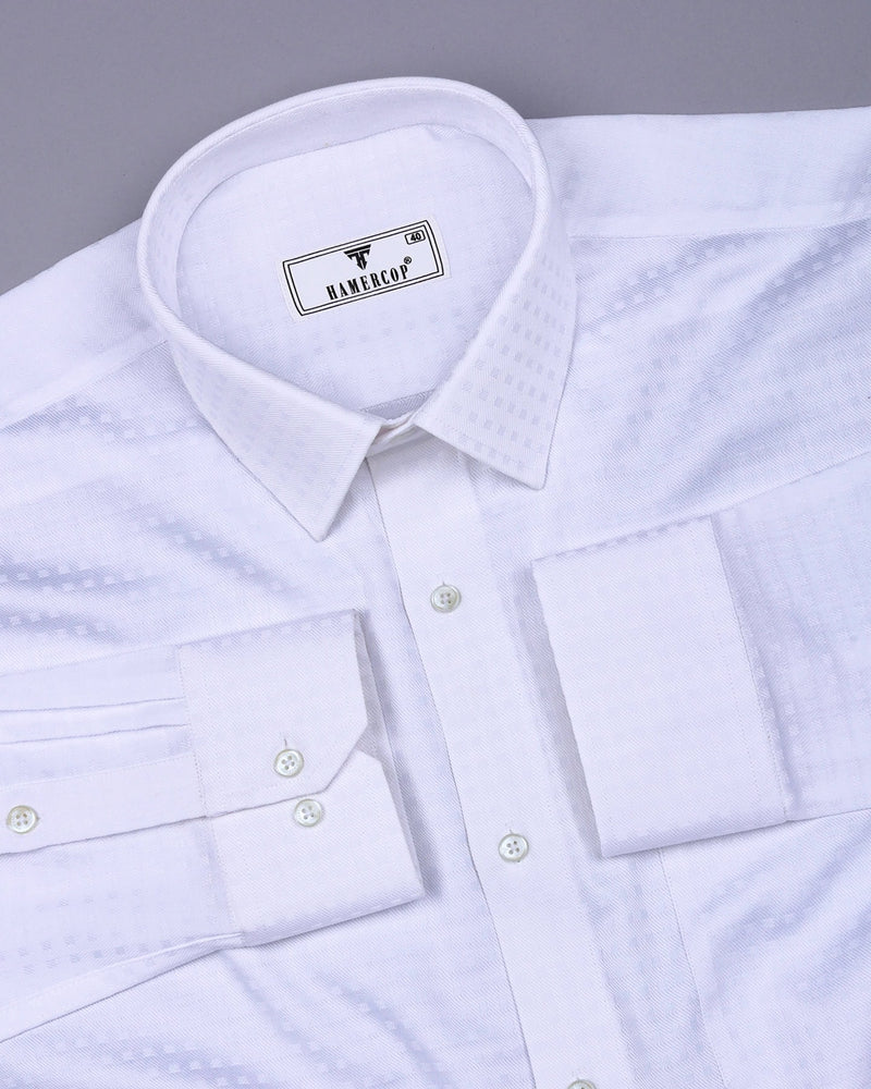 Snowfall White Self Box Check Premium Giza Shirt