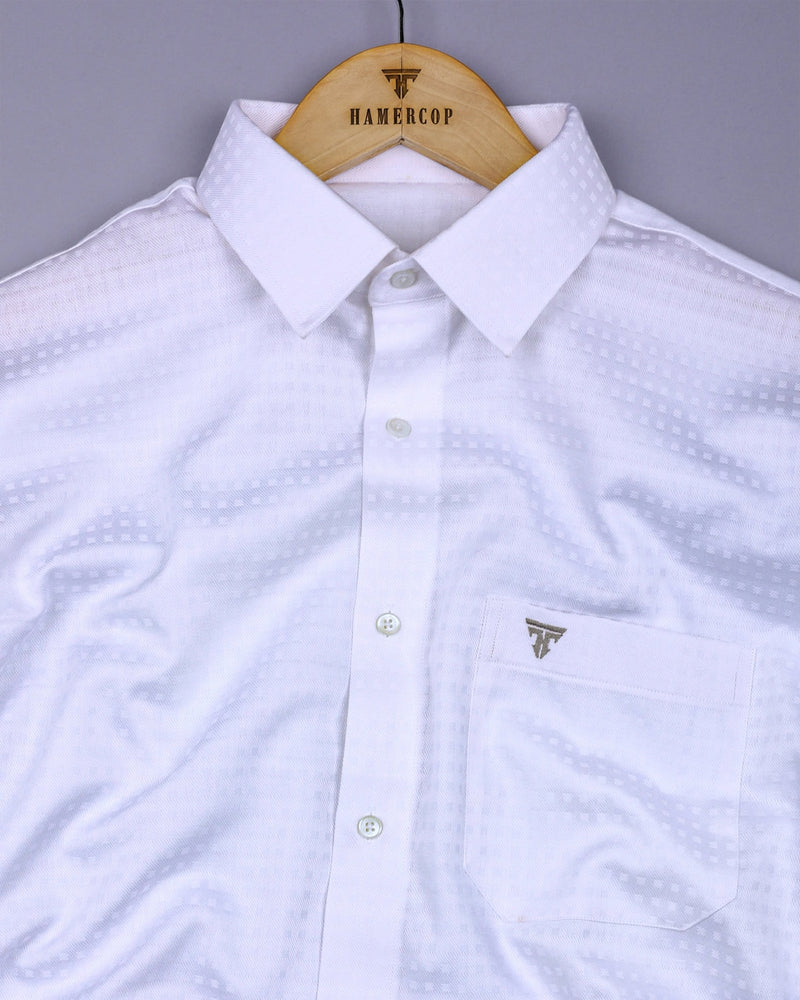 Snowfall White Self Box Check Premium Giza Shirt