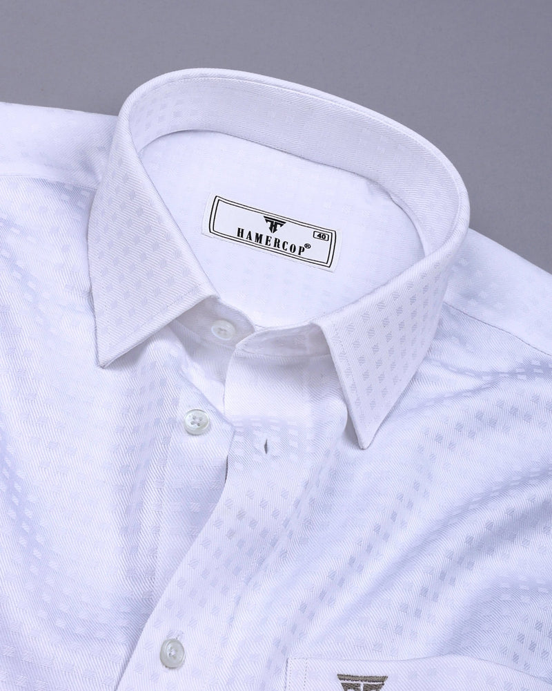 Snowfall White Self Box Check Premium Giza Shirt