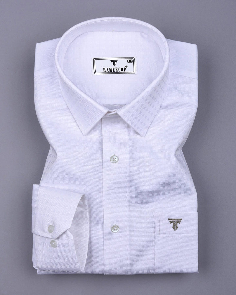 Snowfall White Self Box Check Premium Giza Shirt