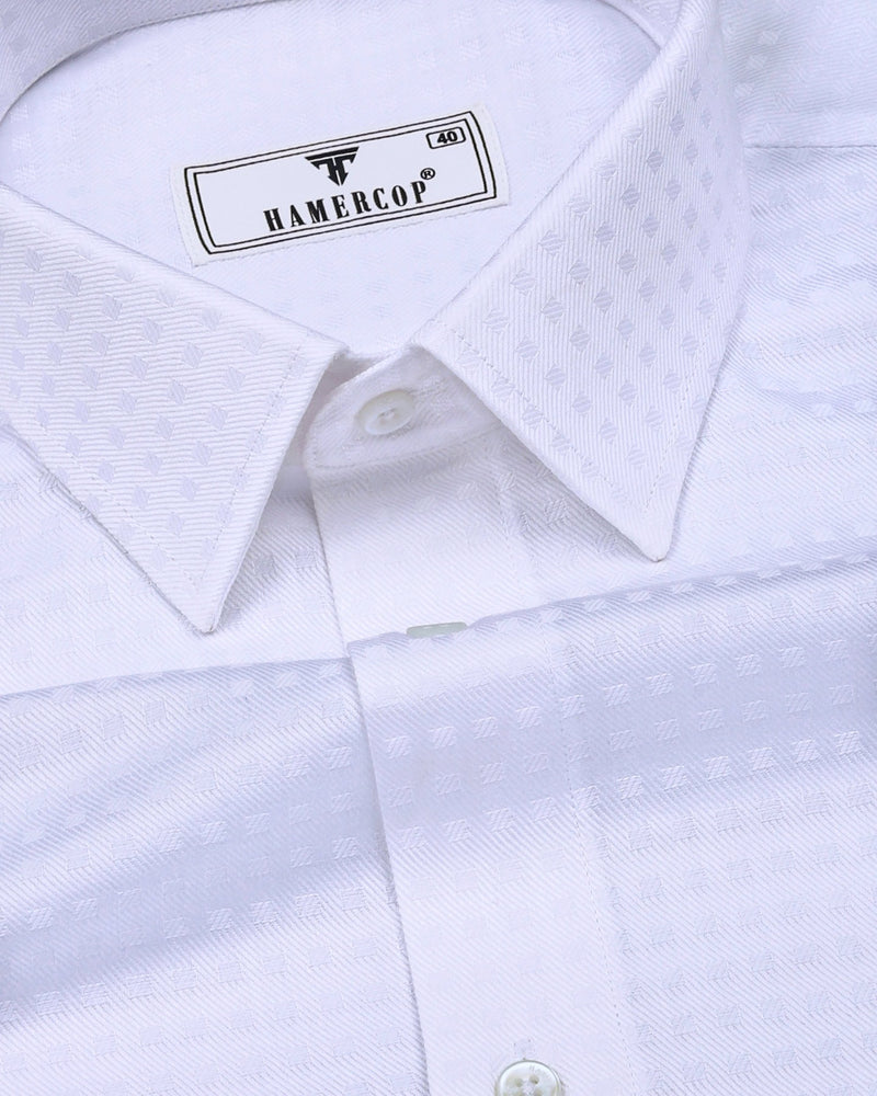 Snowfall White Self Box Check Premium Giza Shirt