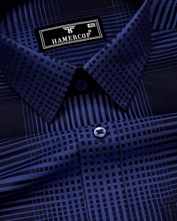 Ajax Blue Jacquard Check Premium Giza Shirt