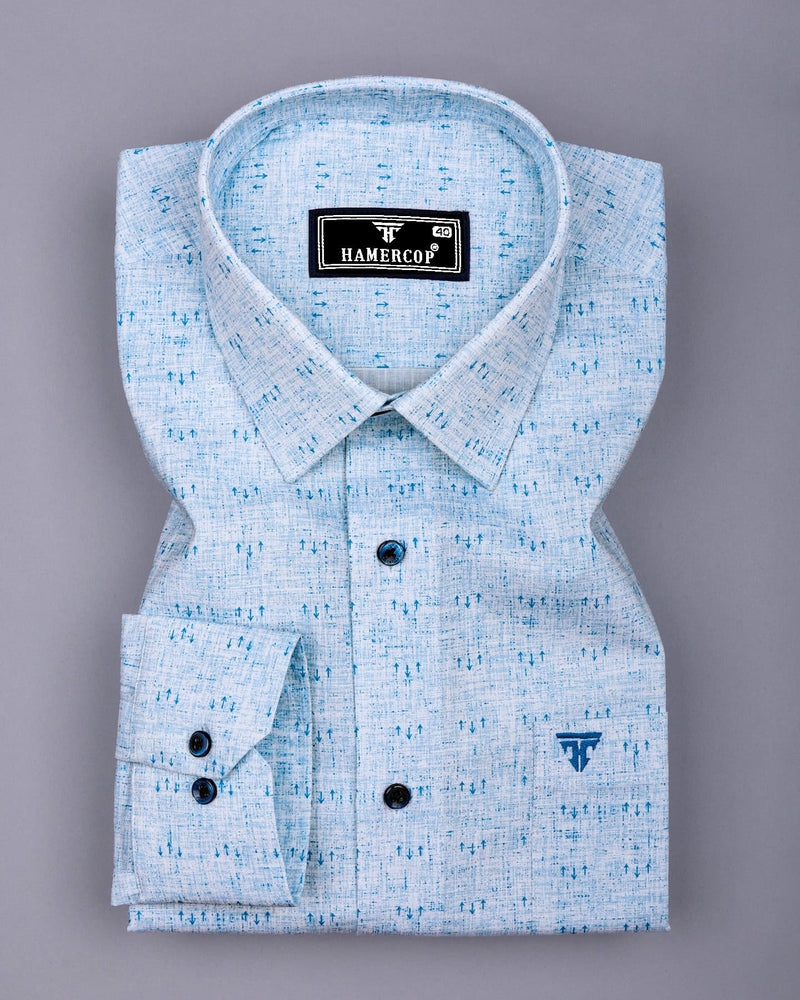Tifton Blue Arrow Printed Linen Cotton Shirt