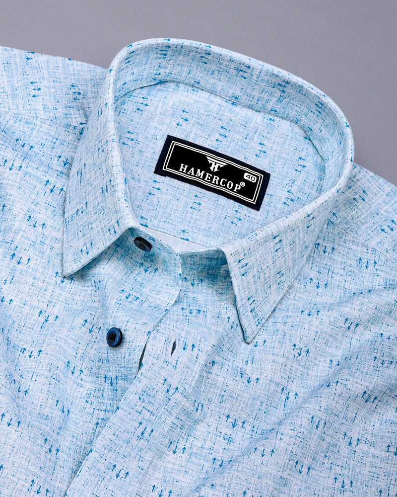 Tifton Blue Arrow Printed Linen Cotton Shirt