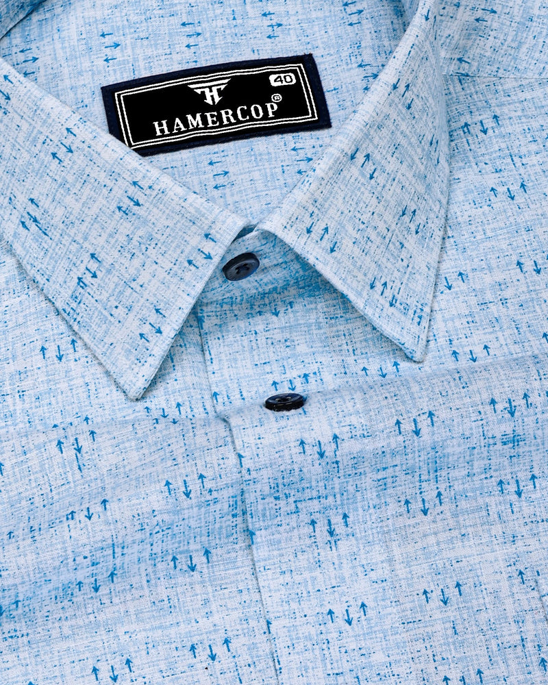 Tifton Blue Arrow Printed Linen Cotton Shirt
