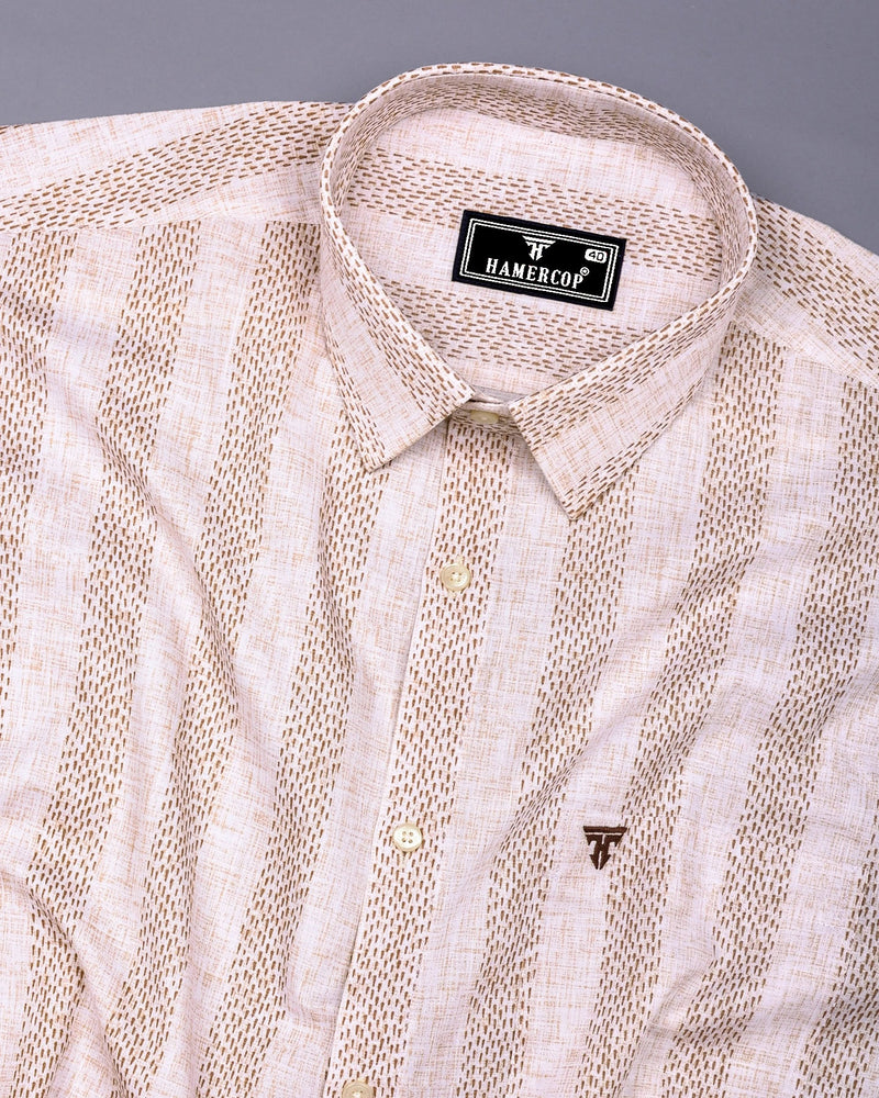 Unity Cream With White Printed Linen Cotton Shirt