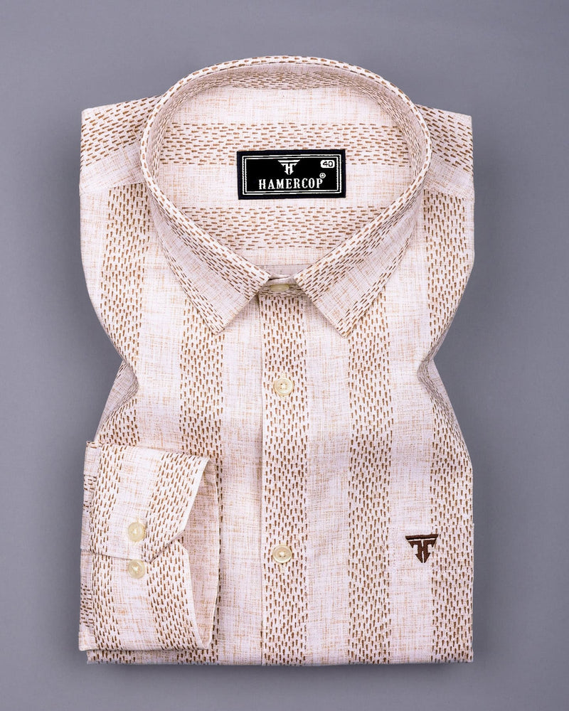Unity Cream With White Printed Linen Cotton Shirt
