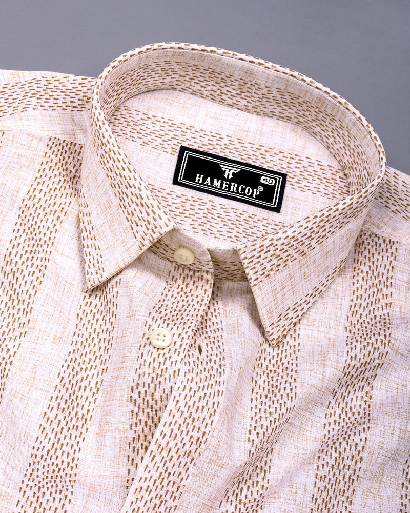 Unity Cream With White Printed Linen Cotton Shirt