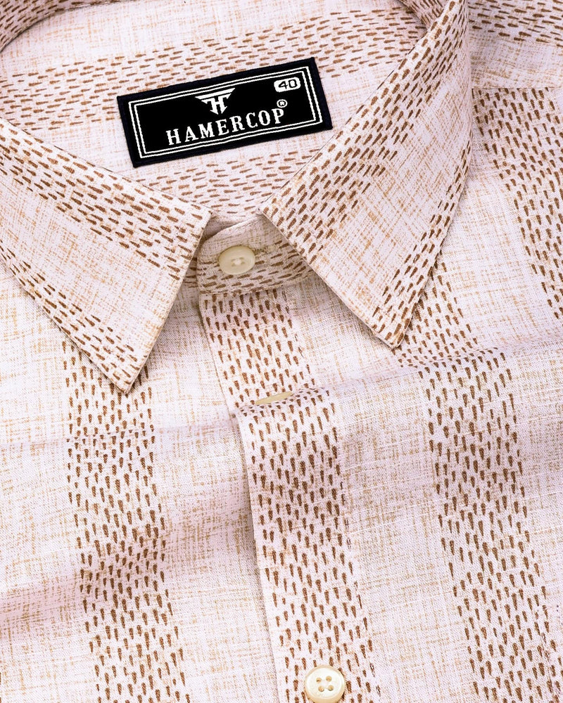 Unity Cream With White Printed Linen Cotton Shirt