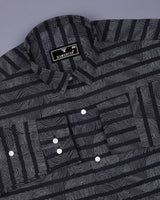 Pluzine Black With White Weft Stripe Printed Cotton Shirt