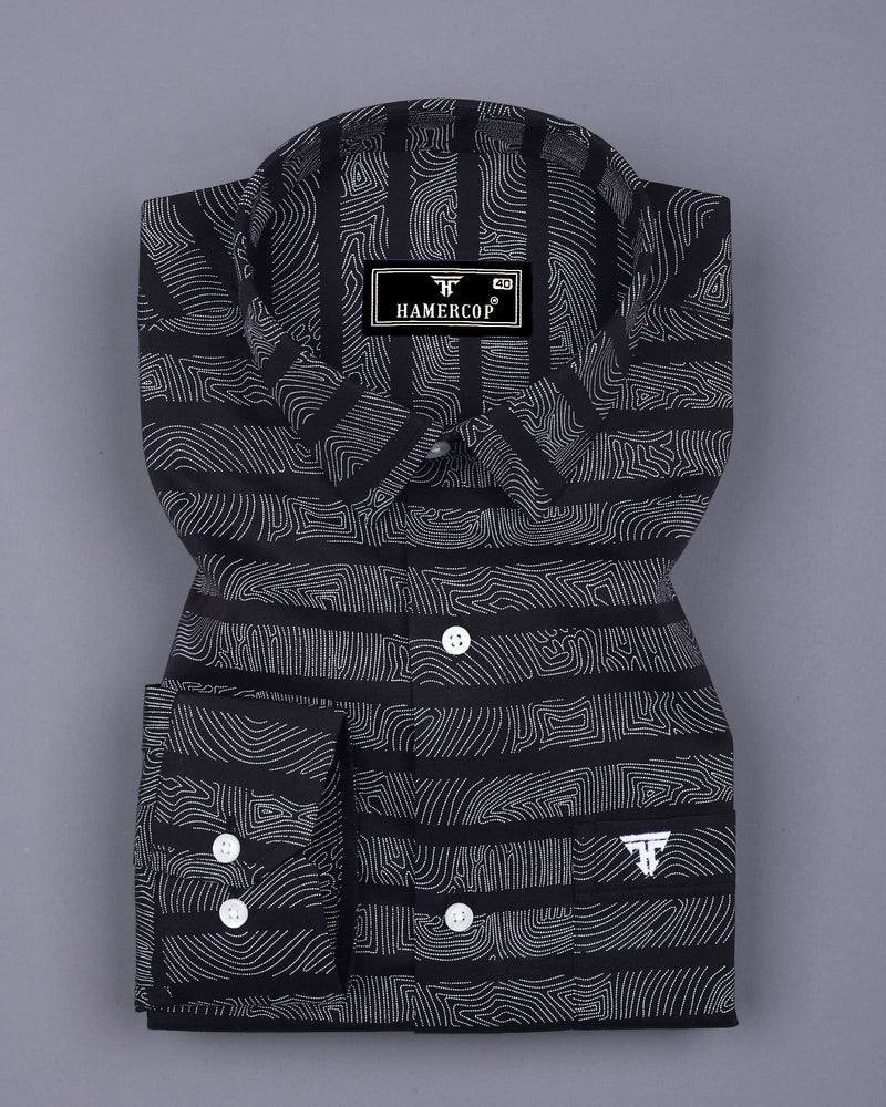 Pluzine Black With White Weft Stripe Printed Cotton Shirt