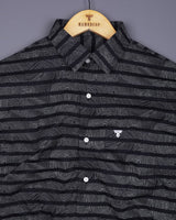 Pluzine Black With White Weft Stripe Printed Cotton Shirt