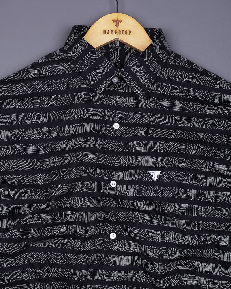 Pluzine Black With White Weft Stripe Printed Cotton Shirt