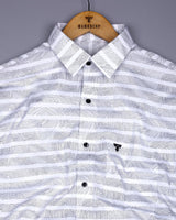 Pluzine White With Black Weft Stripe Printed Cotton Shirt