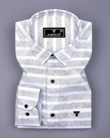 Pluzine White With Black Weft Stripe Printed Cotton Shirt