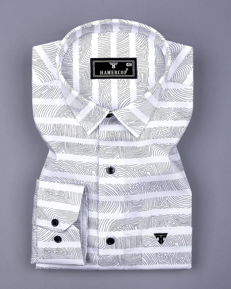 Pluzine White With Black Weft Stripe Printed Cotton Shirt