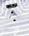 Pluzine White With Black Weft Stripe Printed Cotton Shirt