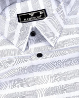 Pluzine White With Black Weft Stripe Printed Cotton Shirt