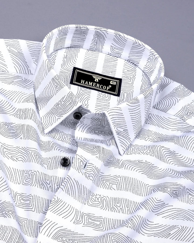 Pluzine White With Black Weft Stripe Printed Cotton Shirt