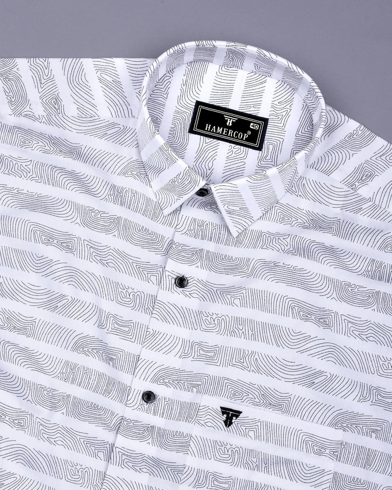 Pluzine White With Black Weft Stripe Printed Cotton Shirt