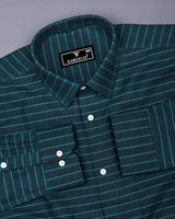 Teal Green Weft Stripe Python Textured Dobby Cotton Shirt