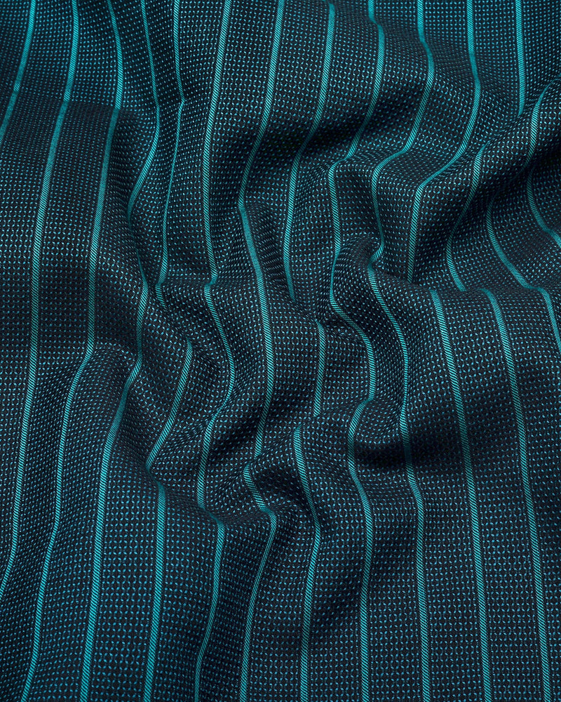Teal Green Weft Stripe Python Textured Dobby Cotton Shirt