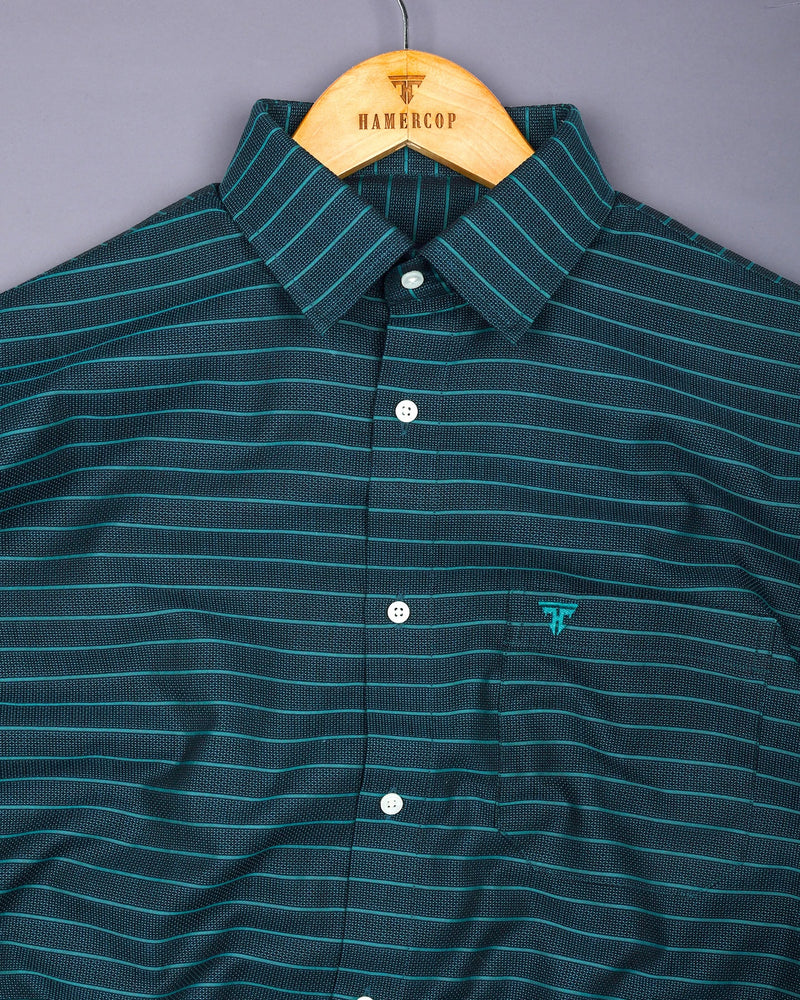 Teal Green Weft Stripe Python Textured Dobby Cotton Shirt