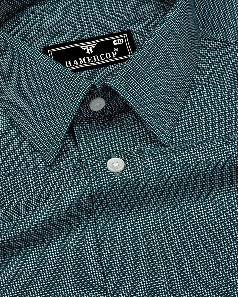 Tonota Green With White Textured Dobby Cotton Shirt