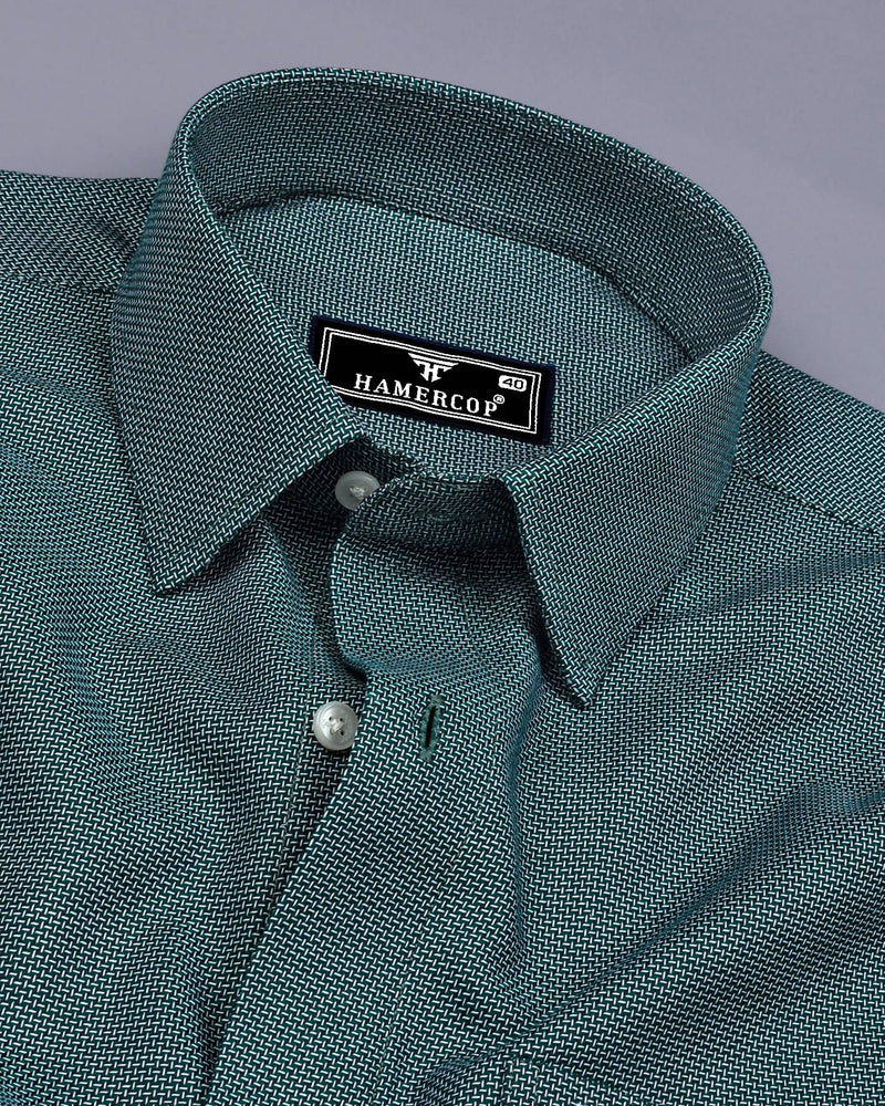 Tonota Green With White Textured Dobby Cotton Shirt