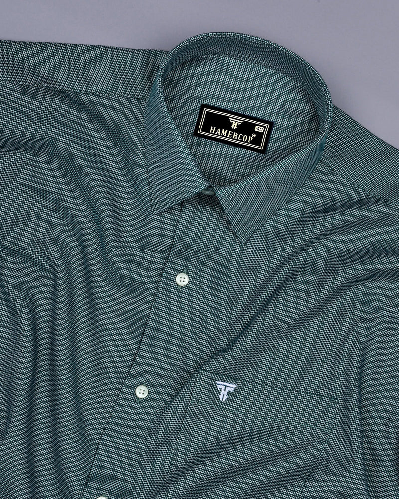 Tonota Green With White Textured Dobby Cotton Shirt