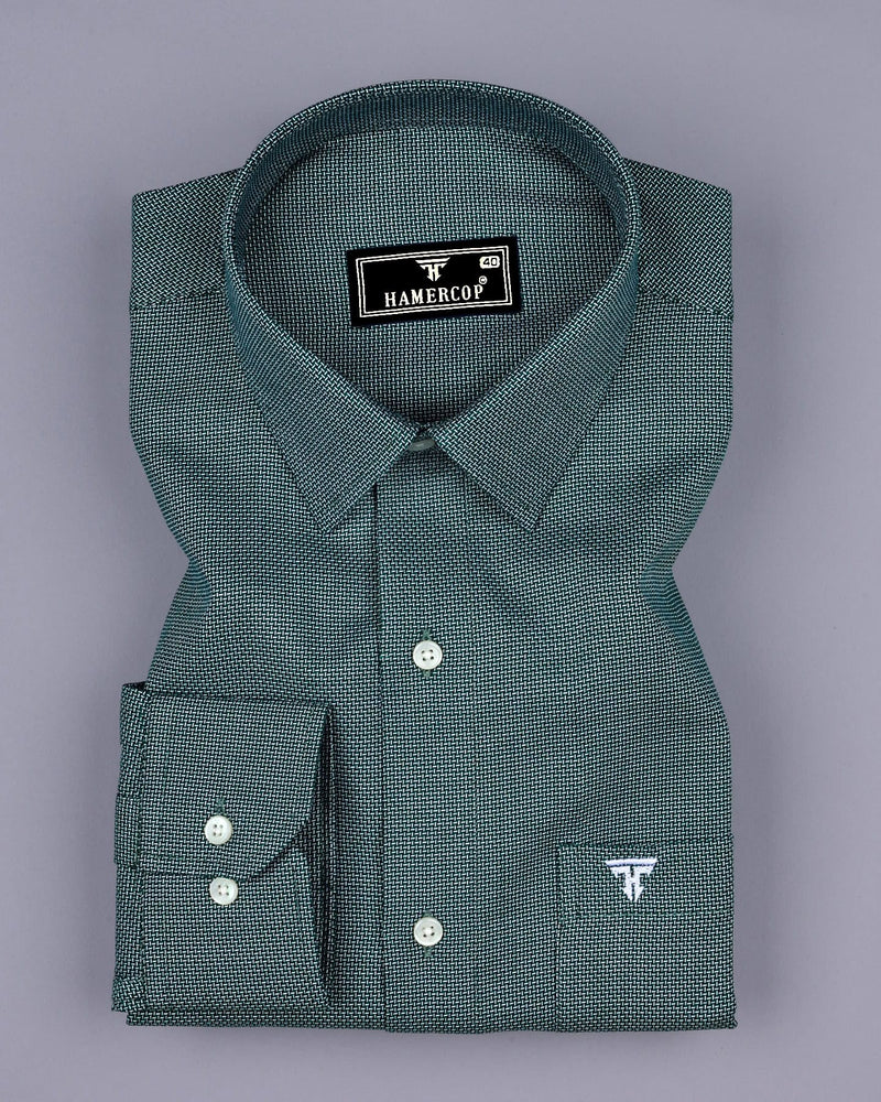 Tonota Green With White Textured Dobby Cotton Shirt