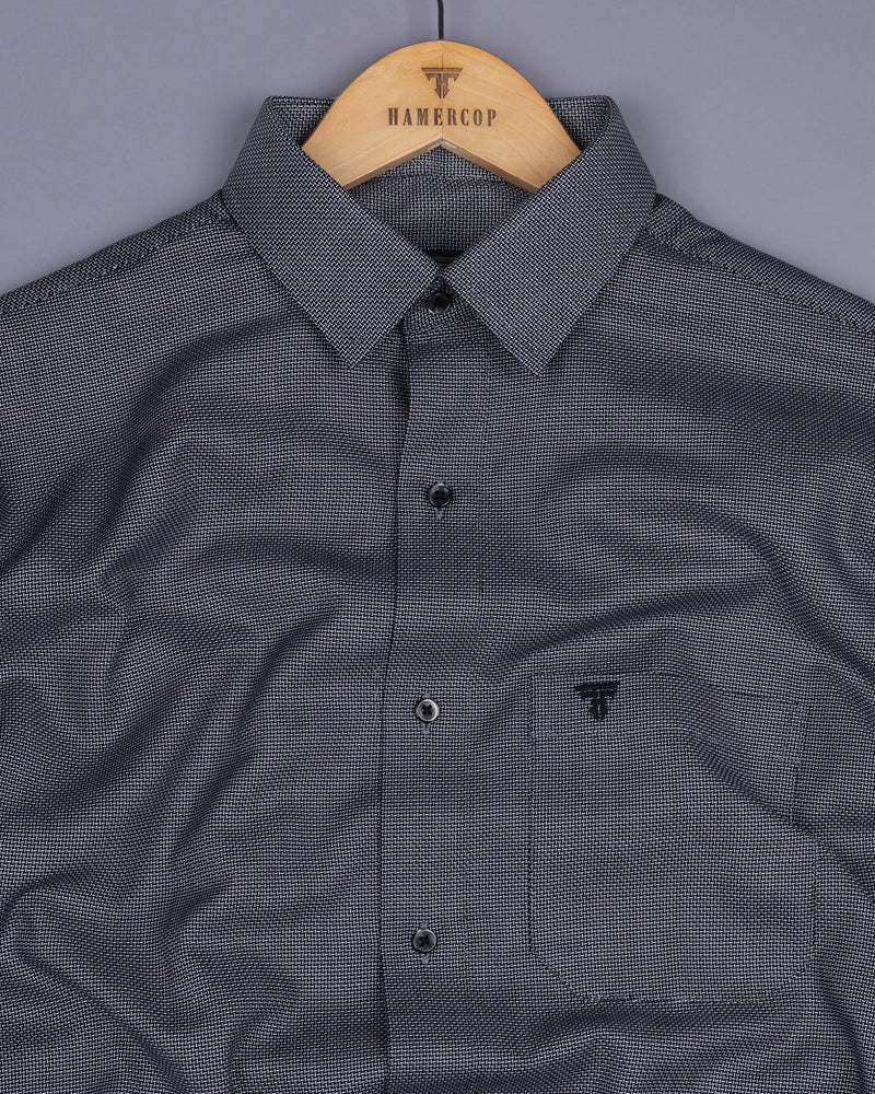 Tonota Black With White Textured Dobby Cotton Shirt