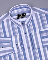 Barcilona Blue With Gray Dobby Stripe Cotton Shirt