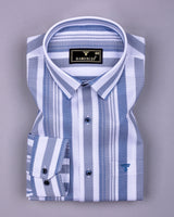 Barcilona Blue With Gray Dobby Stripe Cotton Shirt