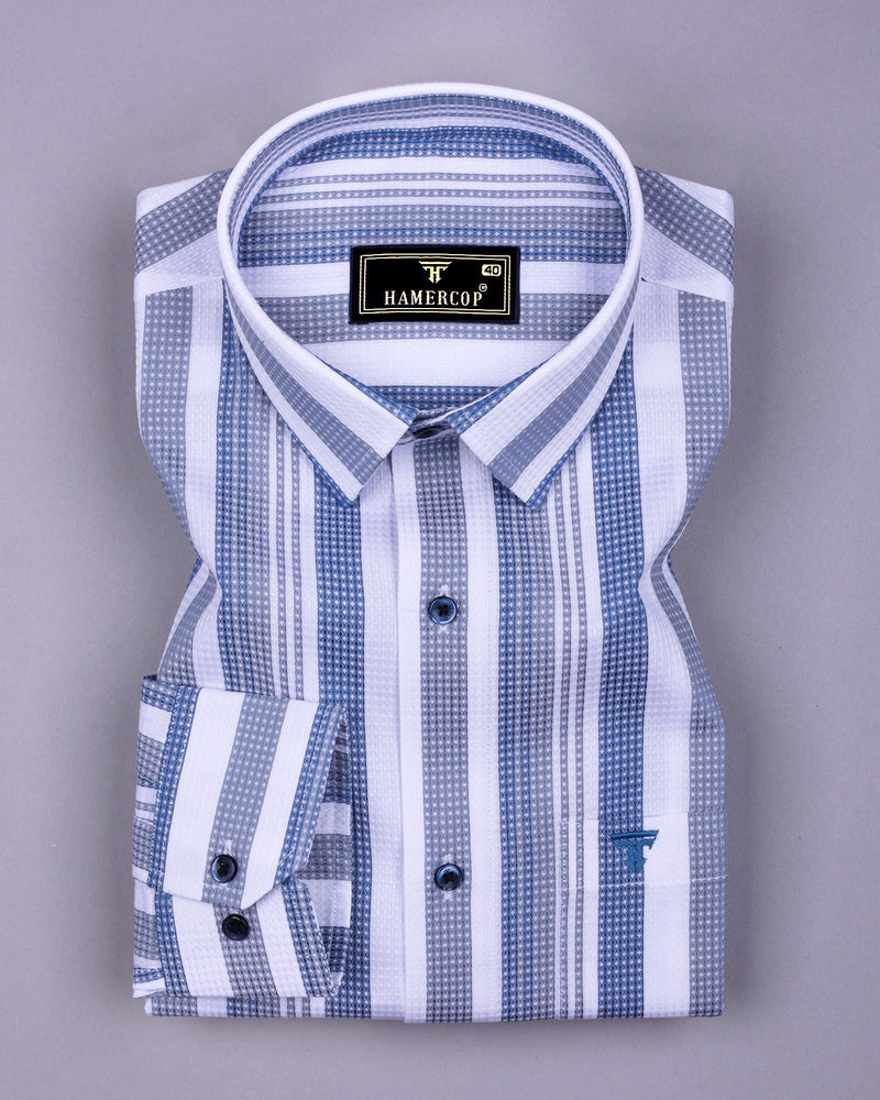 Barcilona Blue With Gray Dobby Stripe Cotton Shirt