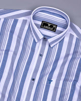 Barcilona Blue With Gray Dobby Stripe Cotton Shirt