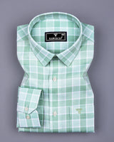 Obrov Green With White Waffle Dobby Check Shirt