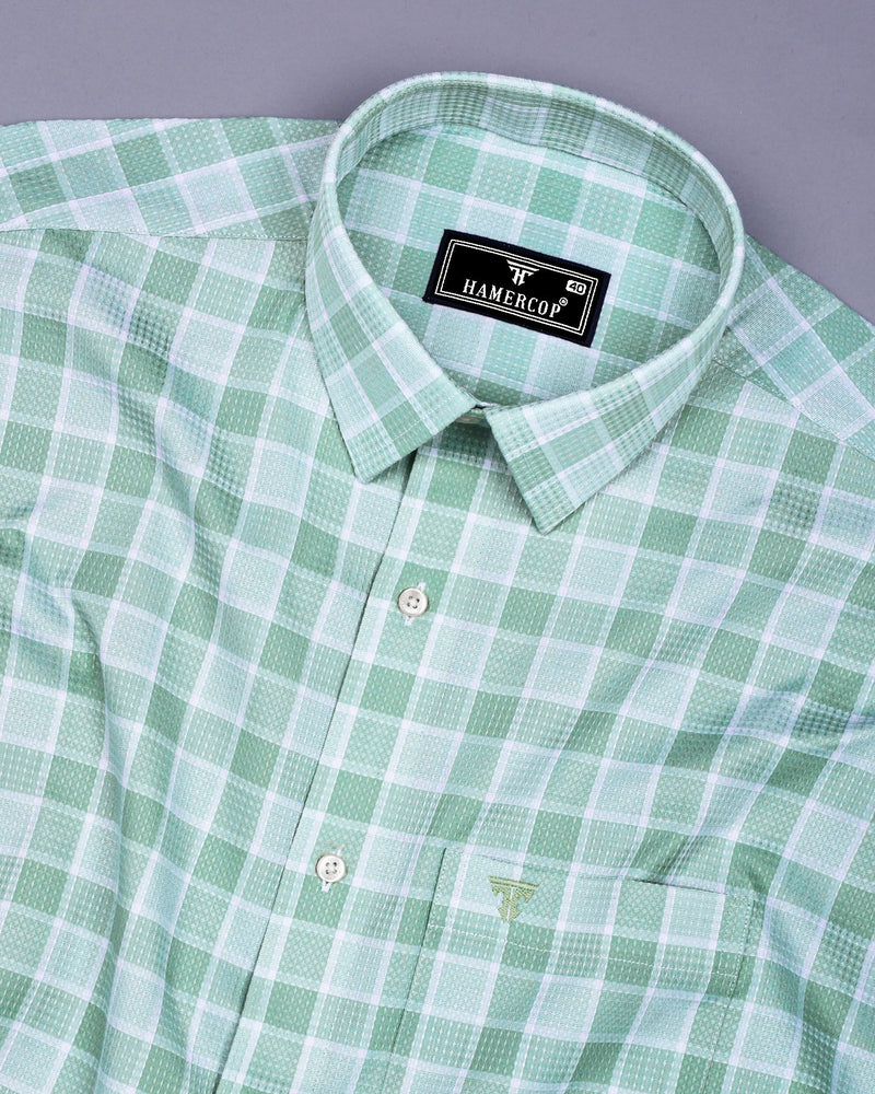 Obrov Green With White Waffle Dobby Check Shirt