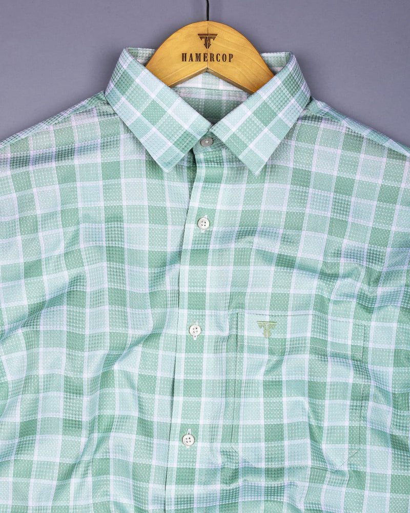 Obrov Green With White Waffle Dobby Check Shirt