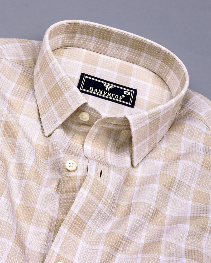 Obrov Cream With White Waffle Dobby Check Shirt